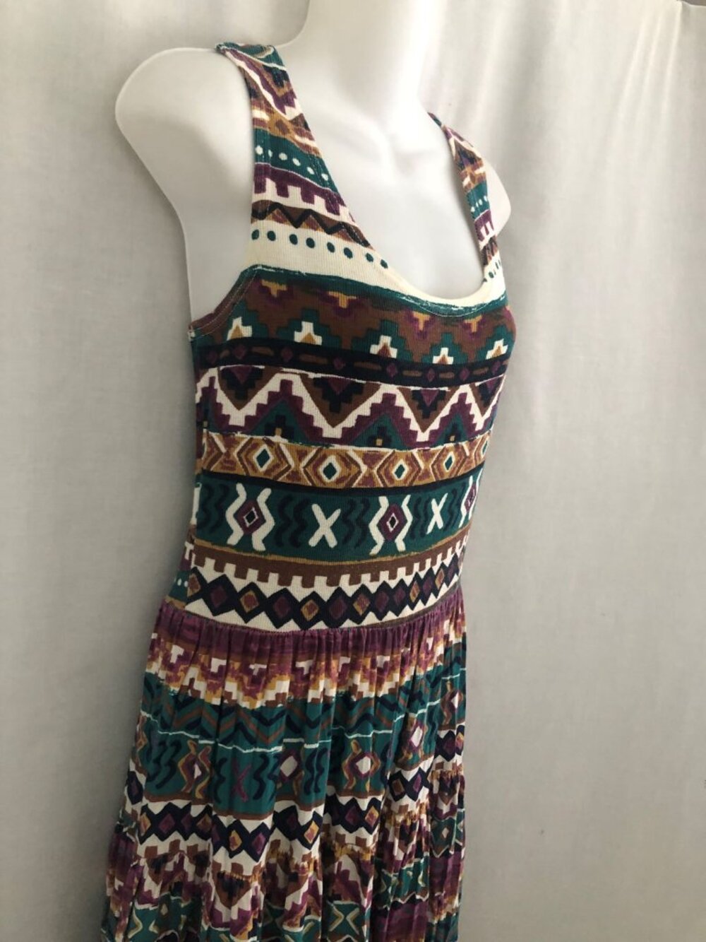 Vintage 90s Aztec Geo Print Cotton Dress Small Kathie Lee Plaza South - Picture 7 of 15